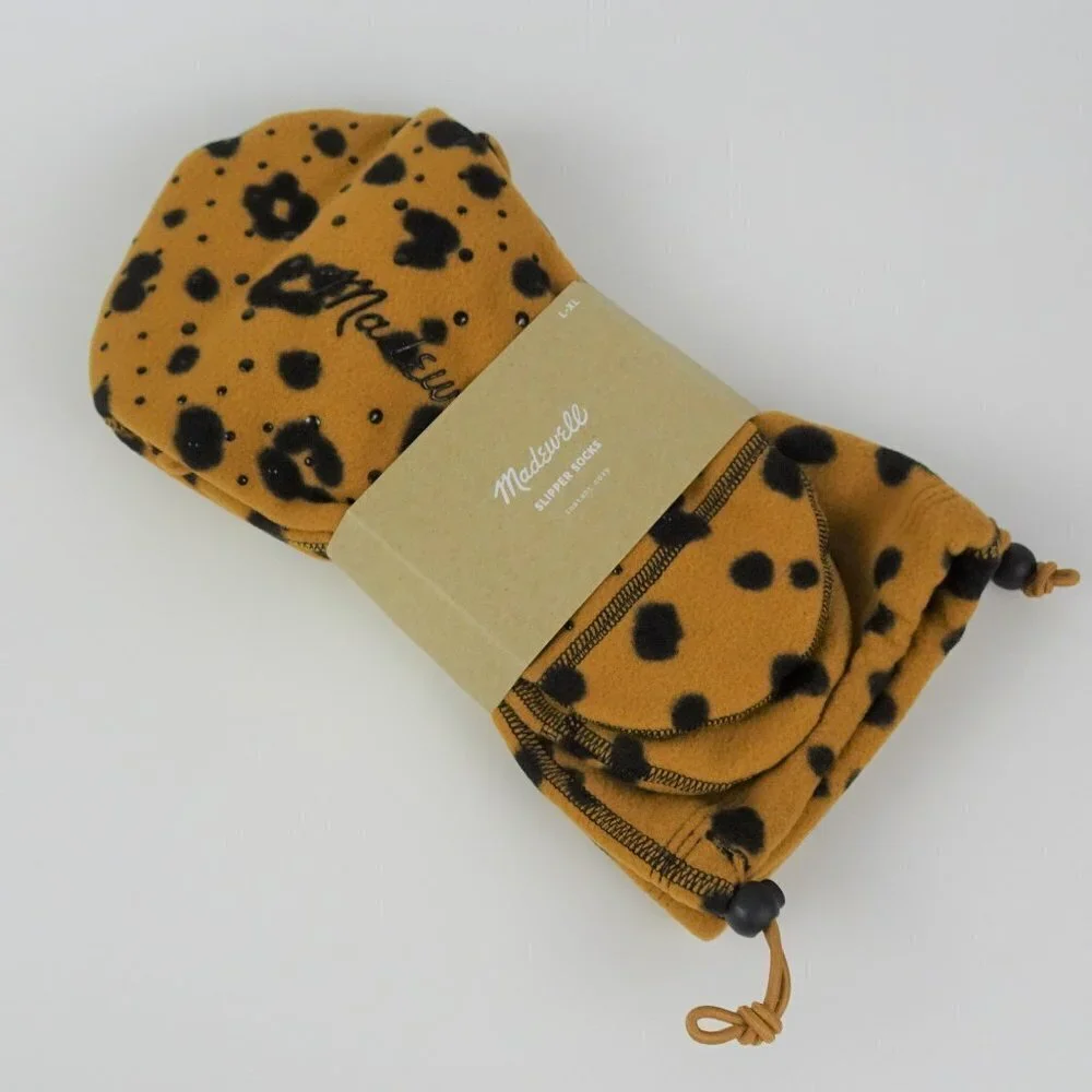 Madewell Slipper Socks Leopard Fleece Plush NWT L/XL